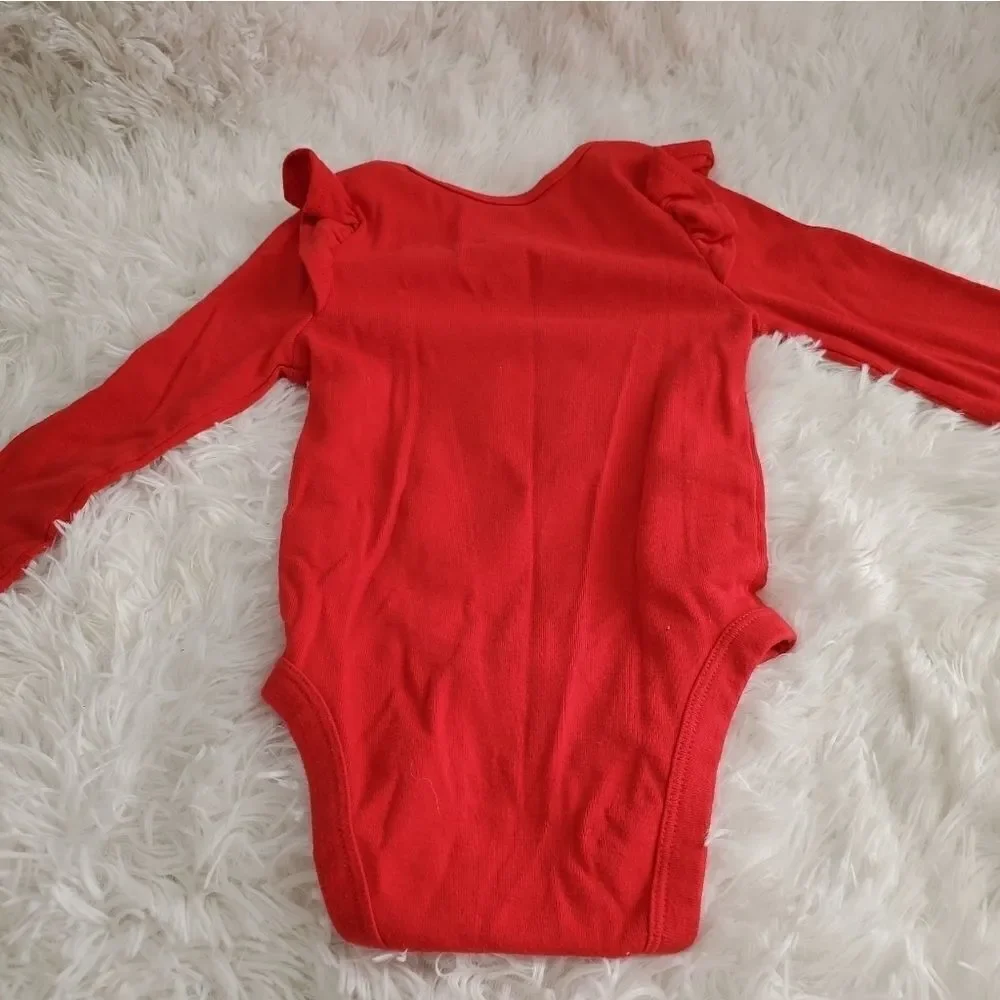 Like New Disney Christmas Red and Gold Minnie Mouse Long Sleeve Body Suit